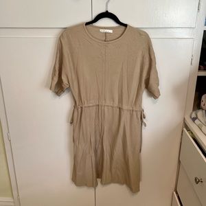 Oak+Fort tan colored mini dress with side ties, size XS